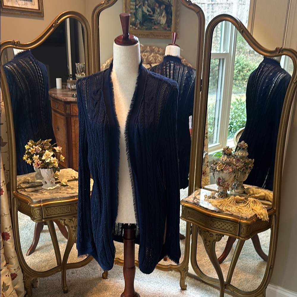 Navy Blue Open Cable Knit Cardigan